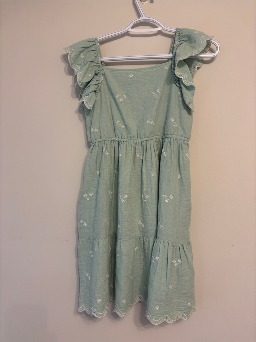 Cat &Jack Girls' Cotton Mint Green Ruffle Sleeve Dress